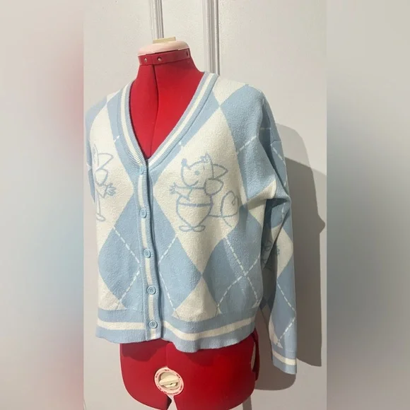Disney Her Universe Cinderella Mice Blue White Argyle Women's Sweater size med - Picture 3 of 8